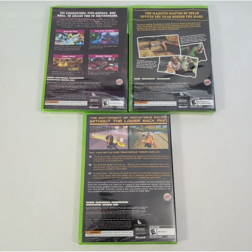 Complete Set Xbox 360 Burger King Games Big Bumpin Pocketbike Sneak King - New
